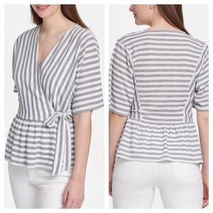 DKNY FAUX WRAP PEPLUM TOP